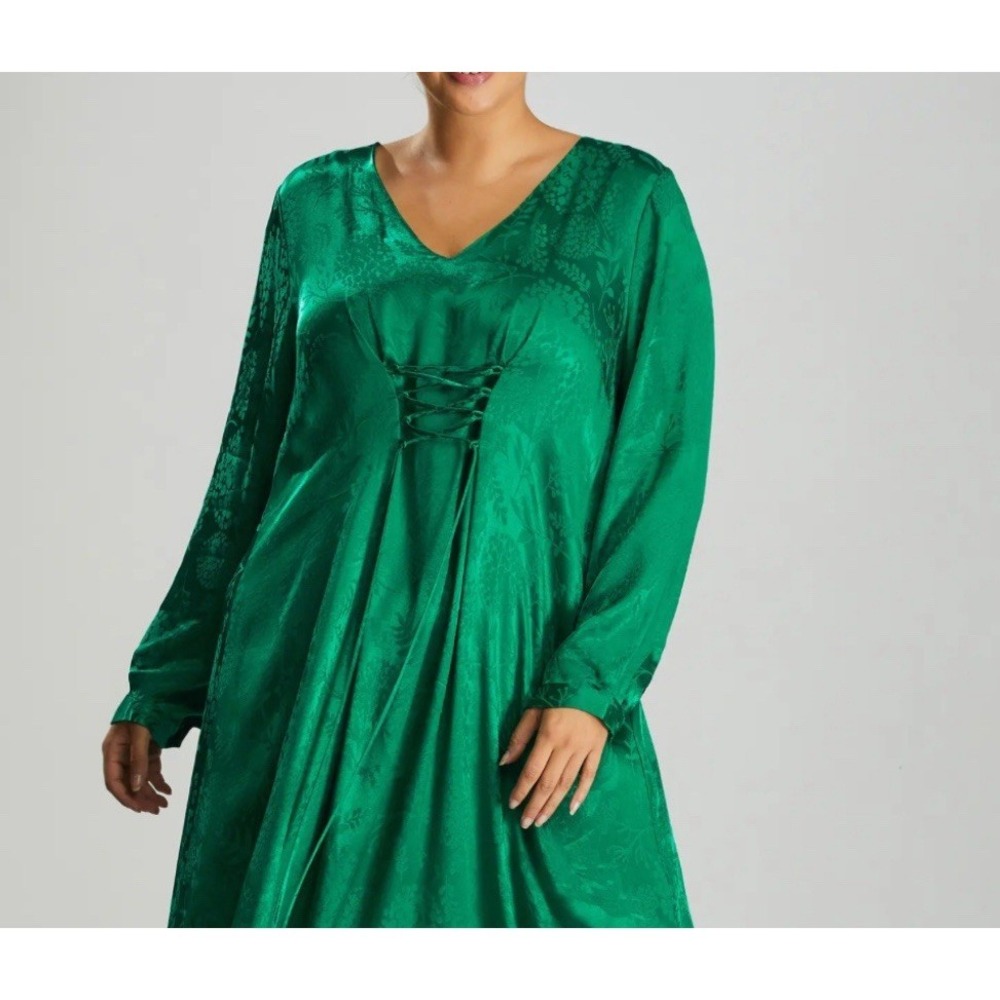 ESTELLE SATIN New Green Point Maxi Dress Kelly Green Size 16 Tie Front #28